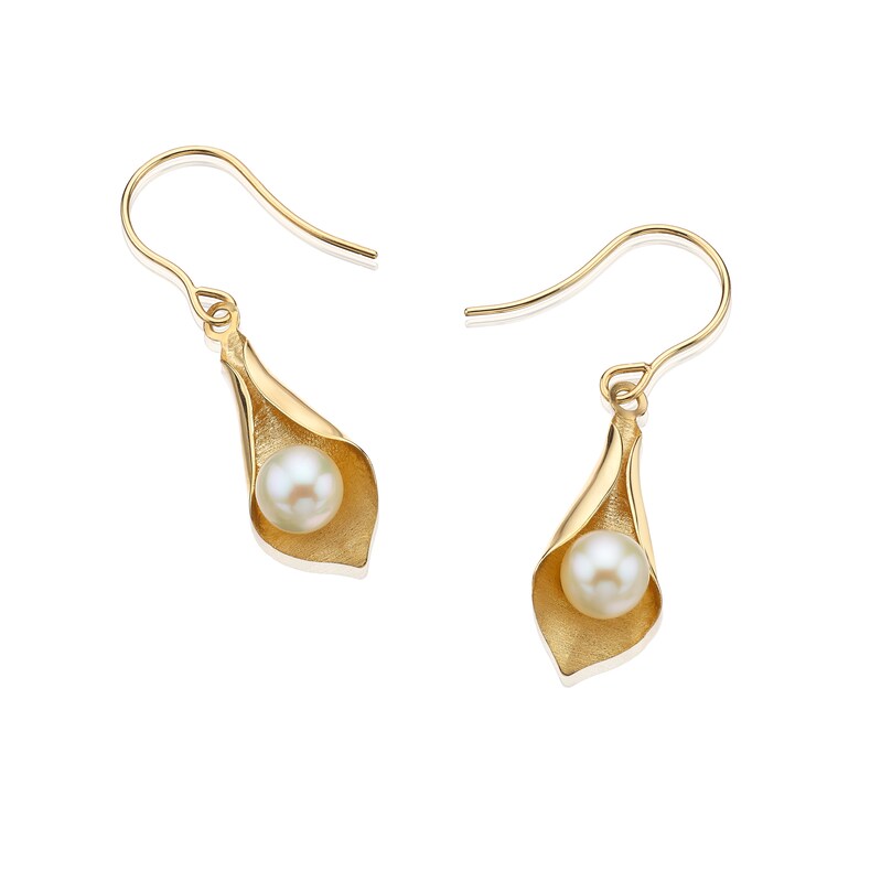 Main Image 2 of 9ct Yellow Gold Cultured Freshwater Pearl Cone Hook Earrings