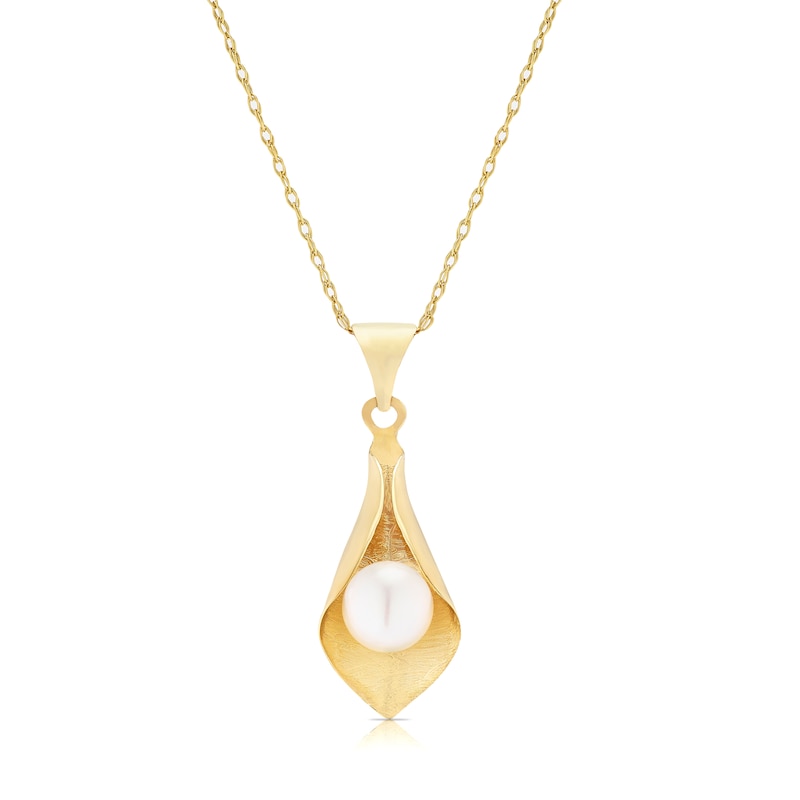9ct Yellow Gold Cultured Freshwater Pearl Cone Pendant Necklace