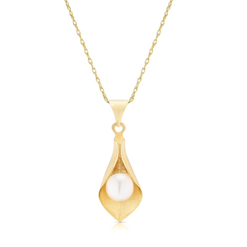 Main Image 1 of 9ct Yellow Gold Cultured Freshwater Pearl Cone Pendant Necklace