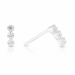 Sterling Silver Cubic Zirconia 3 Stone Stud Earrings
