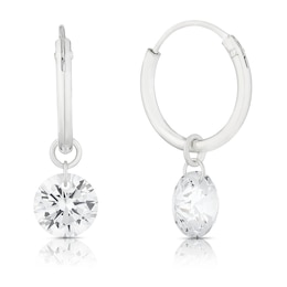 Sterling Silver Cubic Zirconia Drop Sleeper Hoops Earrings