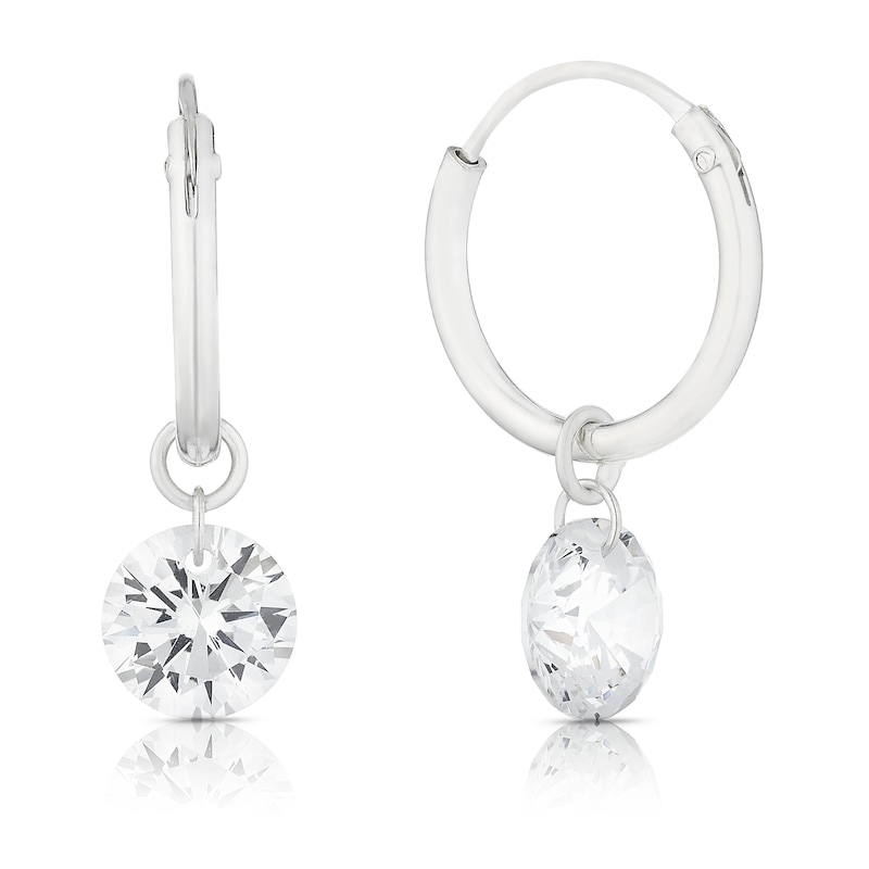Main Image 1 of Sterling Silver Cubic Zirconia Drop Sleeper Hoops Earrings