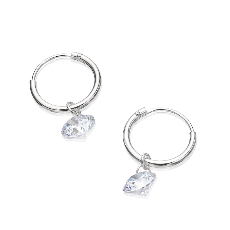 Main Image 2 of Sterling Silver Cubic Zirconia Drop Sleeper Hoops Earrings