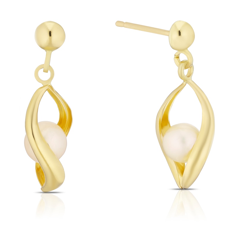 Main Image 1 of 9ct Yellow Gold Open Twist Cultured Freshwater Pearl Drop Earrings