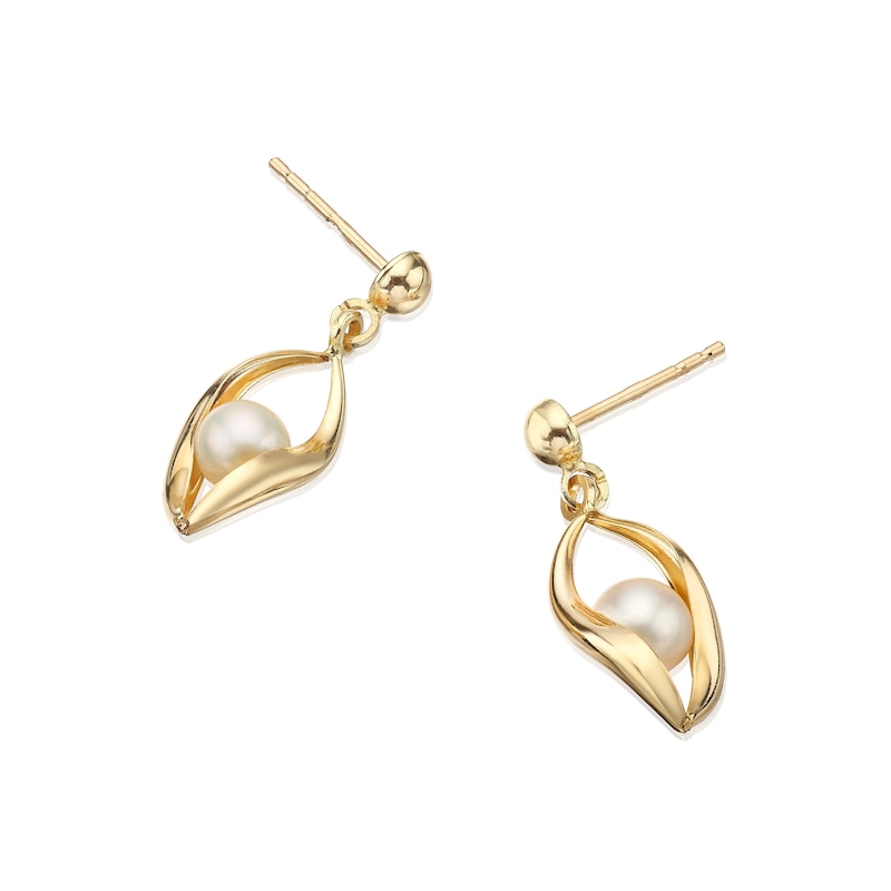 Main Image 2 of 9ct Yellow Gold Open Twist Cultured Freshwater Pearl Drop Earrings