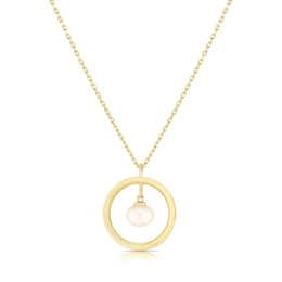 9ct Yellow Gold Floating Cultured Freshwater Pearl Circle Pendant Necklace