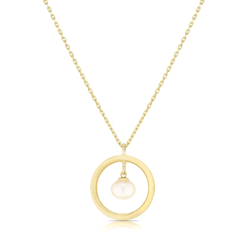 9ct Yellow Gold Floating Cultured Freshwater Pearl Circle Pendant Necklace