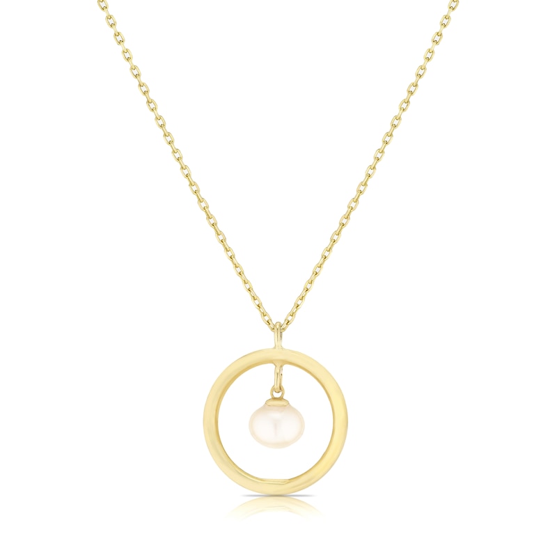 Main Image 1 of 9ct Yellow Gold Floating Cultured Freshwater Pearl Circle Pendant Necklace
