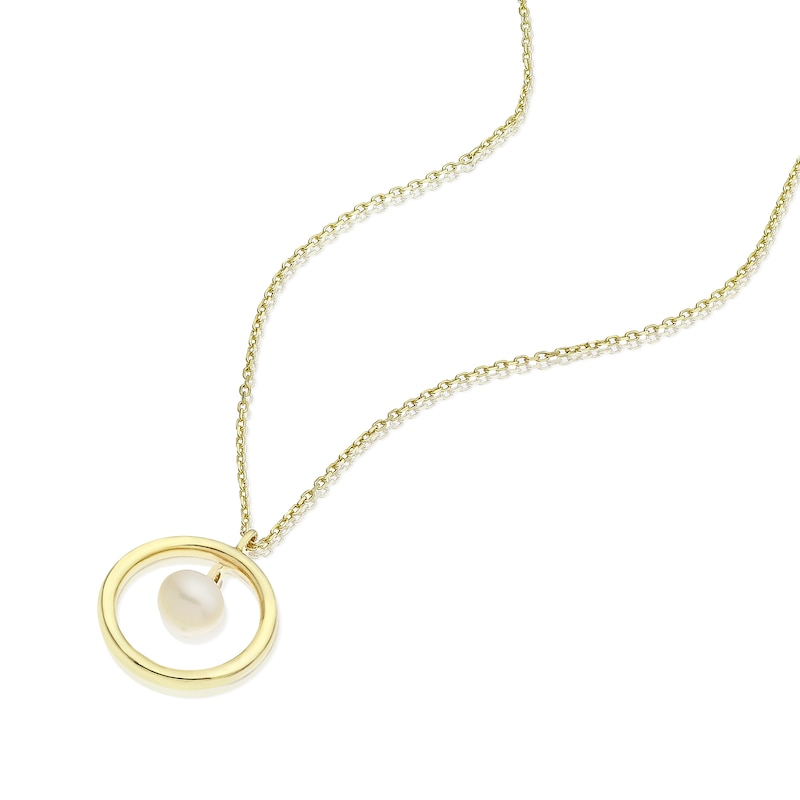 9ct Yellow Gold Floating Cultured Freshwater Pearl Circle Pendant Necklace