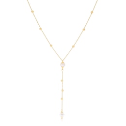 9ct Yellow Gold Cultured Freshwater Pearl Station Drop Necklace