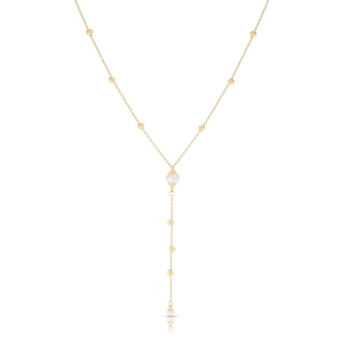 9ct Yellow Gold Cultured Freshwater Pearl Station Drop Necklace | H.Samuel