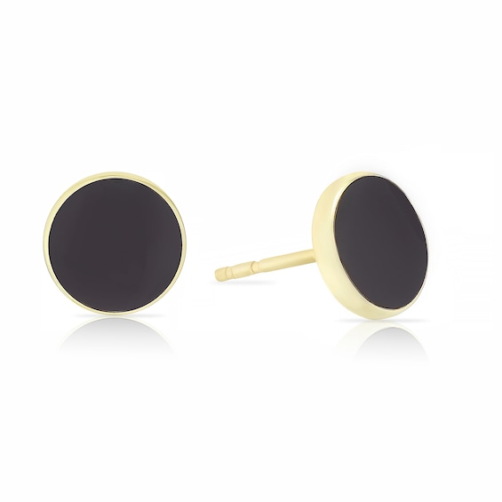9ct Yellow Gold Black Enamel Rubover Stud Earrings