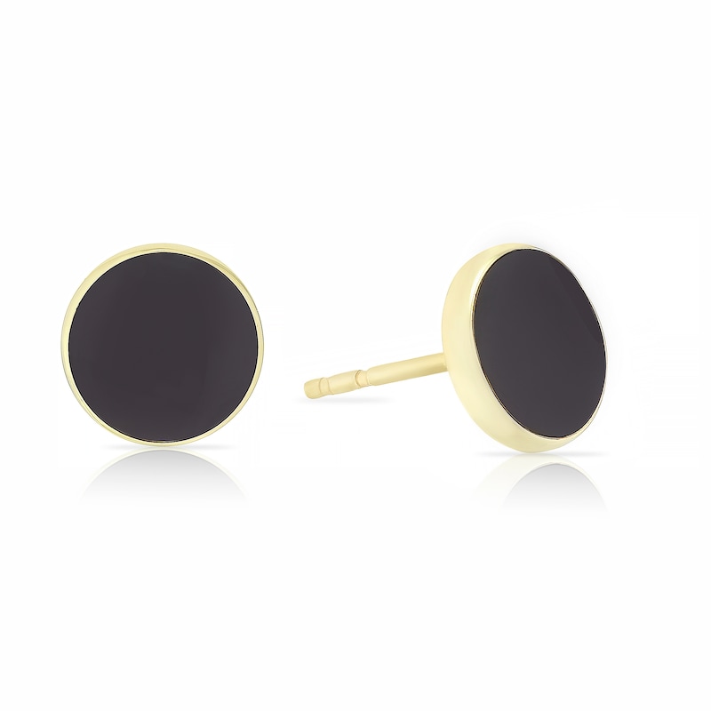Main Image 1 of 9ct Yellow Gold Black Enamel Rubover Stud Earrings