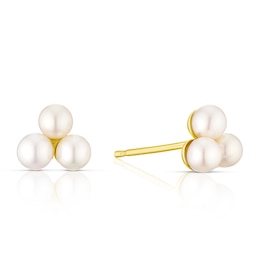 9ct Yellow Gold Cluster 3 Cultured Freshwater Pearl Stud Earrings