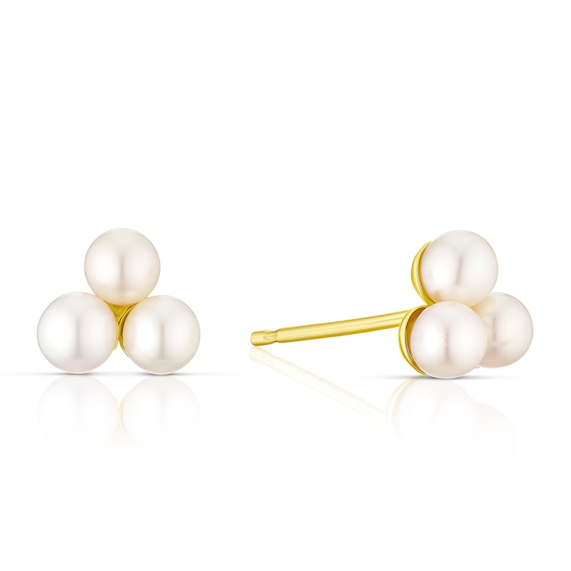 9ct Yellow Gold Cluster 3 Cultured Freshwater Pearl Stud Earrings