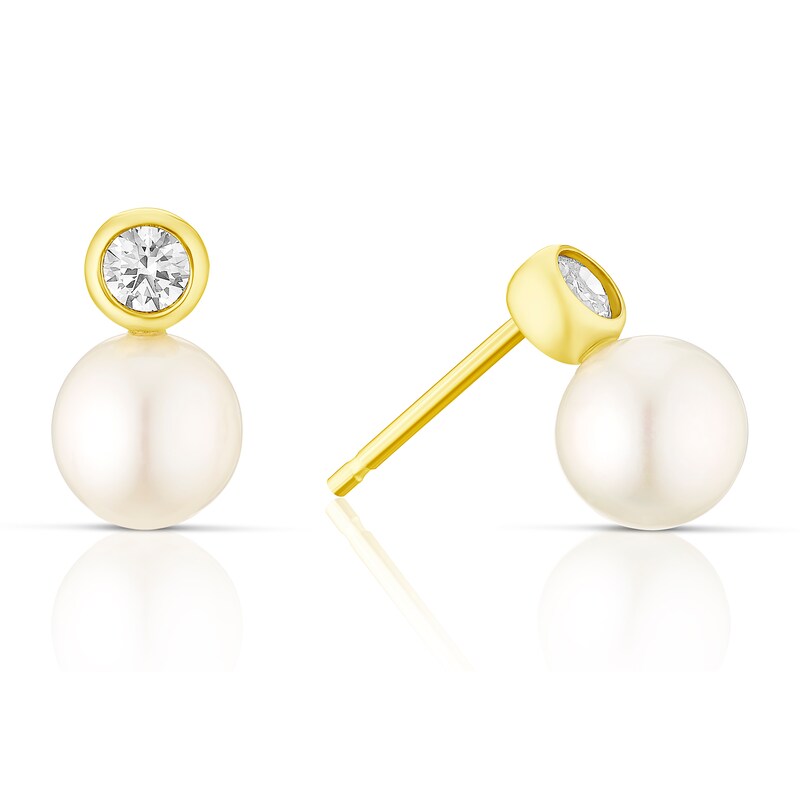 Main Image 1 of 9ct Yellow Gold Cubic Zirconia & Cultured Freshwater Pearl Drop Stud Earrings