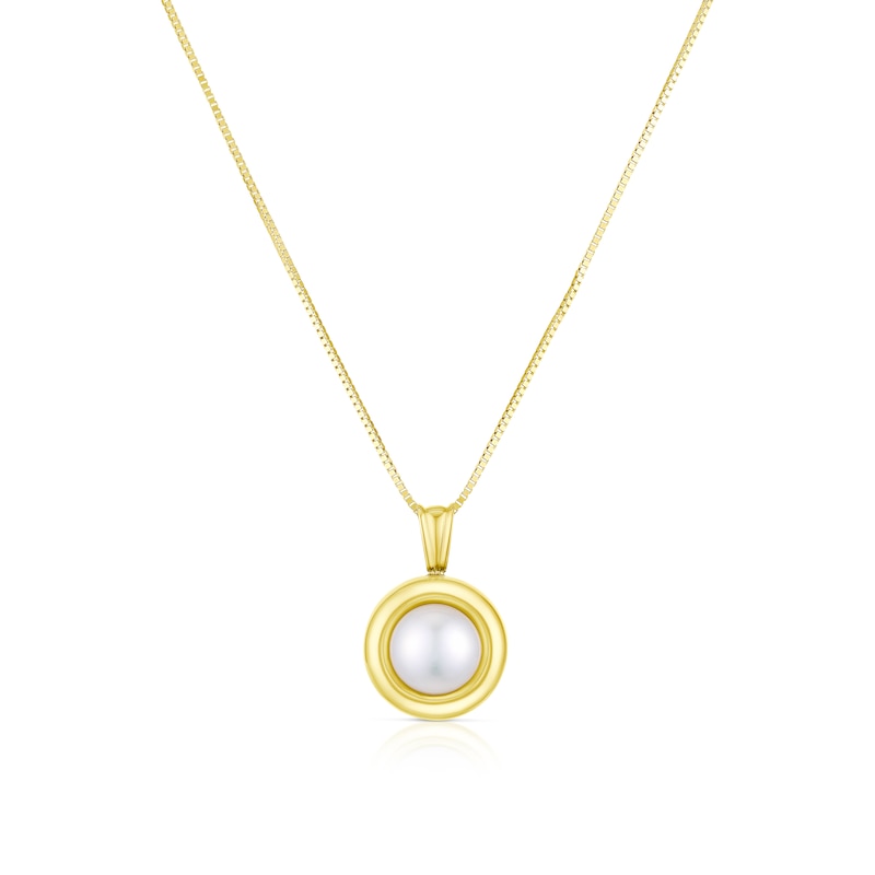 9ct Yellow Gold Cultured Freshwater Pearl Round Cushion Pendant Necklace