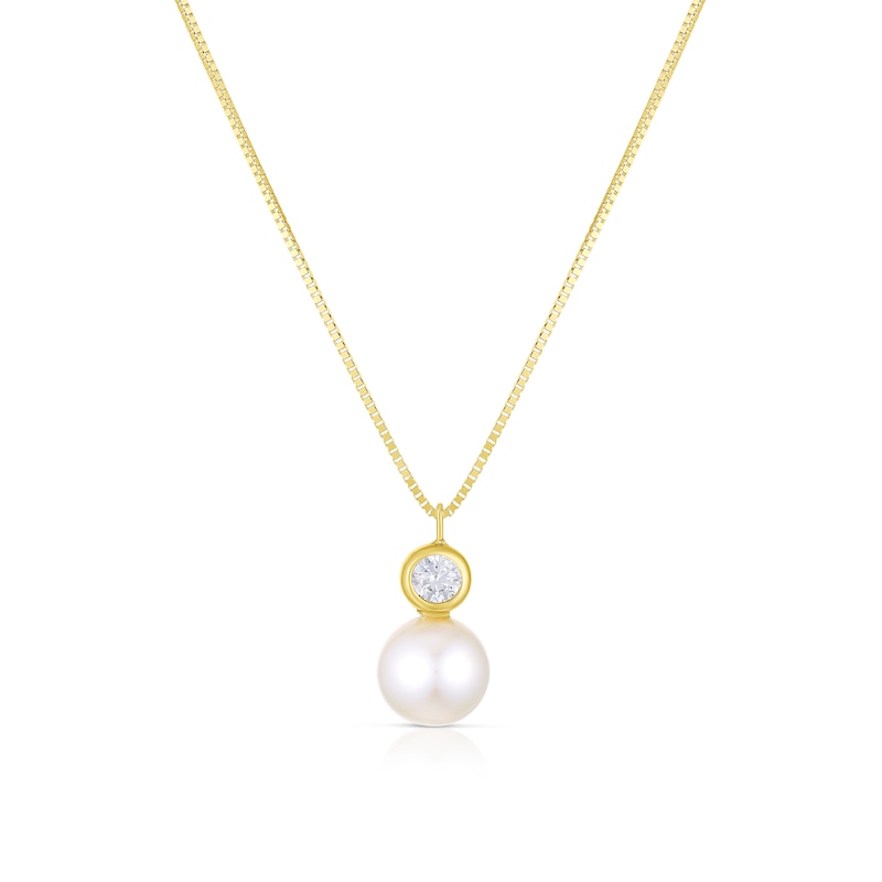 Main Image 1 of 9ct Yellow Gold Cultured Freshwater Pearl & Cubic Zirconia Drop Pendant Necklace