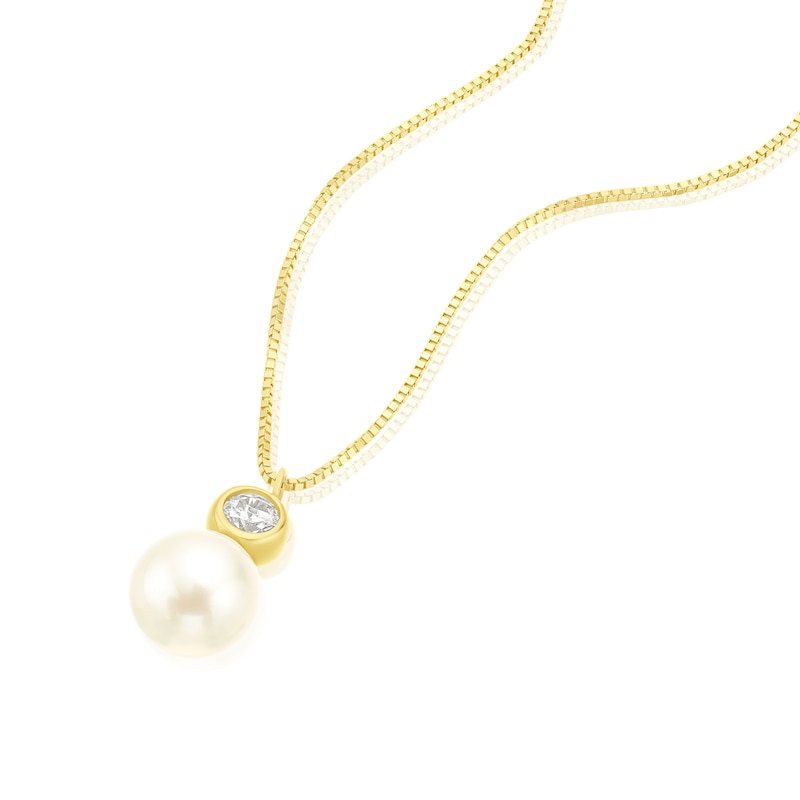 Main Image 2 of 9ct Yellow Gold Cultured Freshwater Pearl & Cubic Zirconia Drop Pendant Necklace