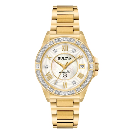 Bulova Marine Star Diamond Womens Gold Tone Bracelet Watch