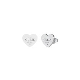 Guess Ladies' Logo Silver Tone Heart Stud Earrings