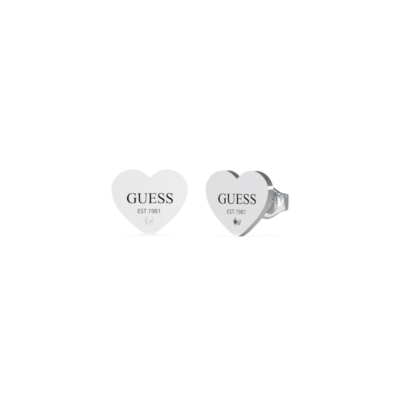 Main Image 1 of Guess Ladies' Logo Silver Tone Heart Stud Earrings