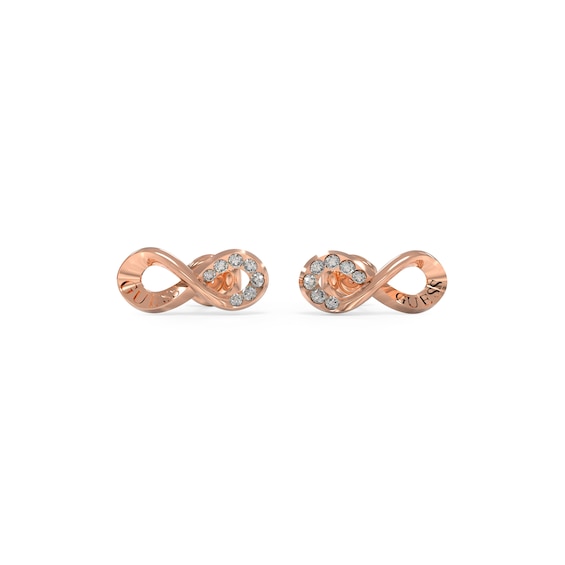 Guess Ladies Rose Tone Stone Set Infinity Stud Earrings