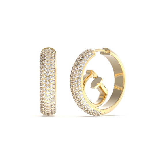 Guess Jewellery Women's Gold Guess Crazy G Logo Cz Pave Tone Hoop Earrings 2Cm - Image 4