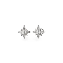 Guess Ladies' Silver Tone Stone Set Central Star 8mm Stud Earrings