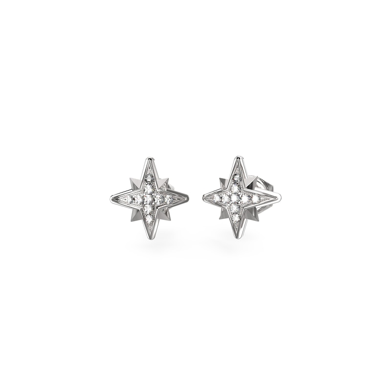 Main Image 1 of Guess Ladies' Silver Tone Stone Set Central Star 8mm Stud Earrings