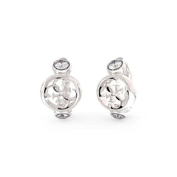 Guess Ladies Silver Stone Crystal 15mm Mini Hoop Earrings