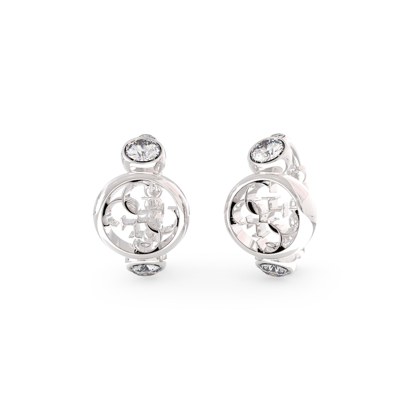 Guess Ladies' Silver Stone Crystal 15mm Mini Hoop Earrings