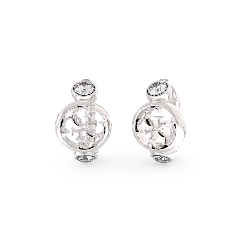 Main Image 1 of Guess Ladies' Silver Stone Crystal 15mm Mini Hoop Earrings
