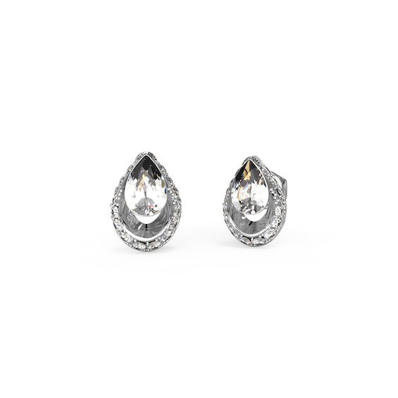 Guess Ladies Silver Tone Crystal Drop Stud Earrings