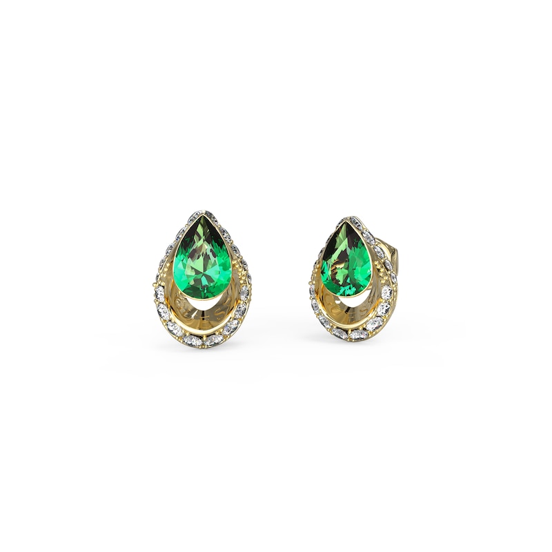 Guess Ladies' Gold Tone Green Crystal Drop Stud Earrings | H.Samuel