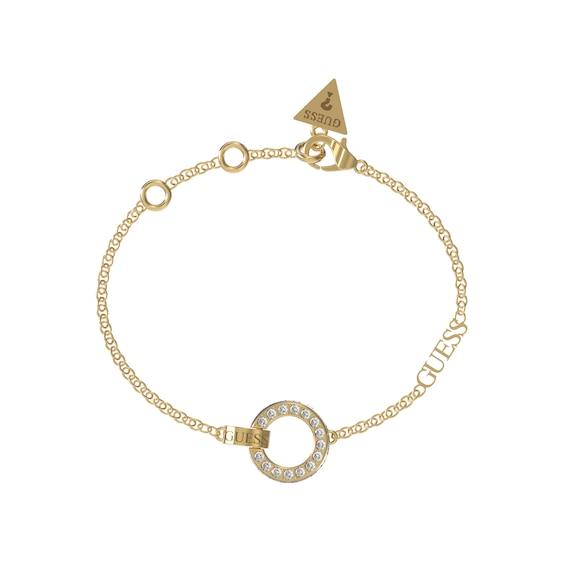 Guess Ladies Gold Tone Stone Set Circle Pendant Bracelet