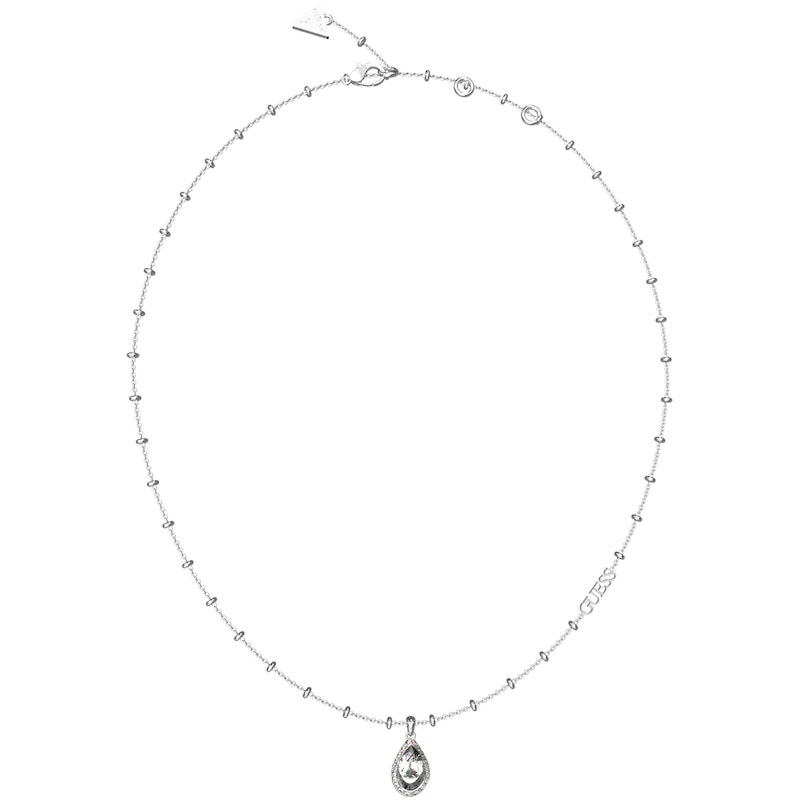 Guess Ladies' Silver Tone Crystal Drop Pendant Necklace | H.Samuel