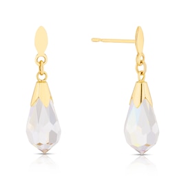 9ct Solid Yellow Gold Aurora Borealis Crystal Drop Earrings