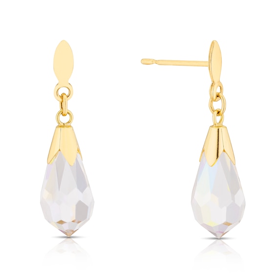 9ct Solid Yellow Gold Aurora Borealis Crystal Drop Earrings
