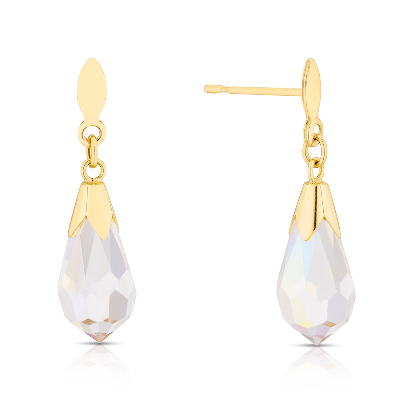 9ct Solid Yellow Gold Aurora Borealis Crystal Drop Earrings