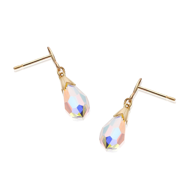 9ct Solid Yellow Gold Aurora Borealis Crystal Drop Earrings