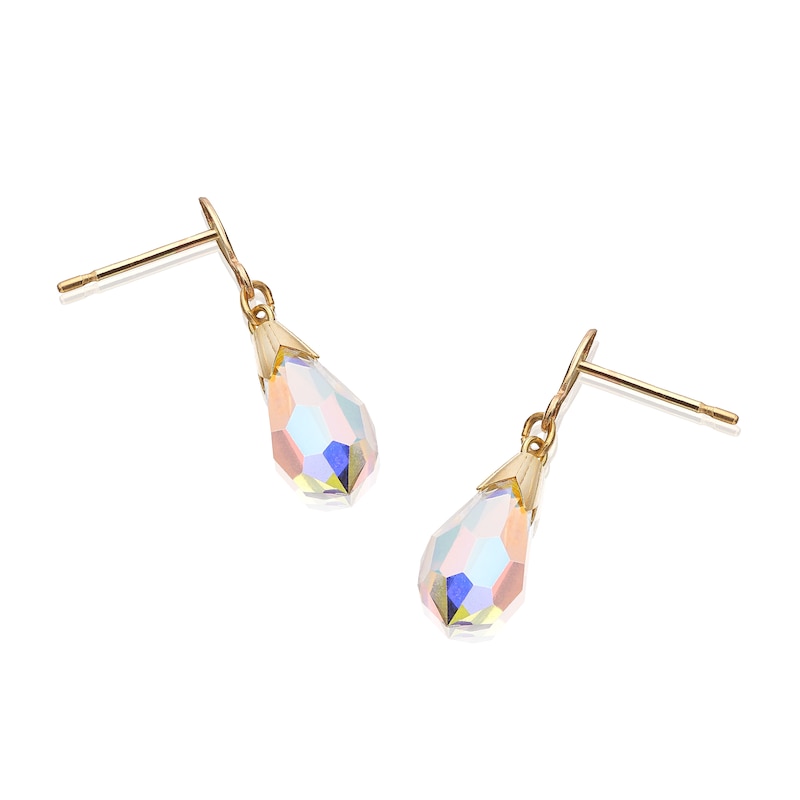 Main Image 2 of 9ct Solid Yellow Gold Aurora Borealis Crystal Drop Earrings