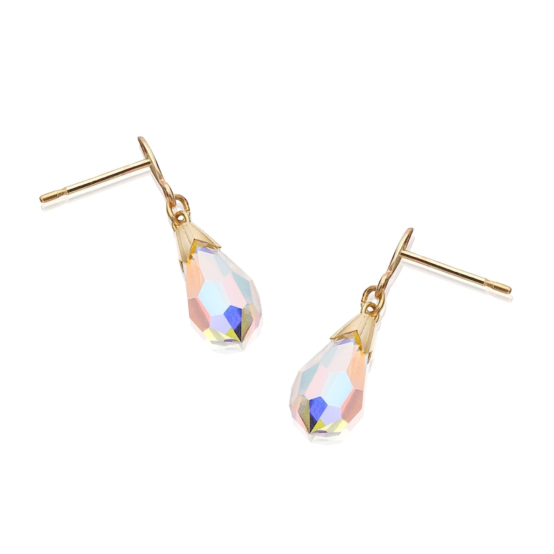 9ct Solid Yellow Gold Aurora Borealis Crystal Drop Earrings | H.Samuel