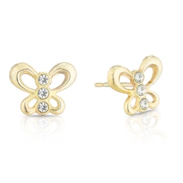 9ct Solid Yellow Gold Crystal Butterfly Stud Earrings