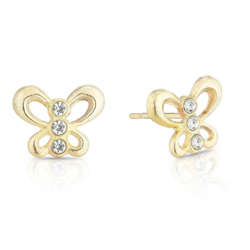 9ct Solid Yellow Gold Crystal Butterfly Stud Earrings