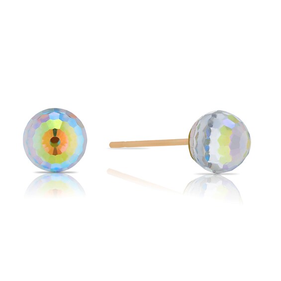 9ct Yellow Gold Aurora Borealis Faceted 6mm Ball Stud Earrin
