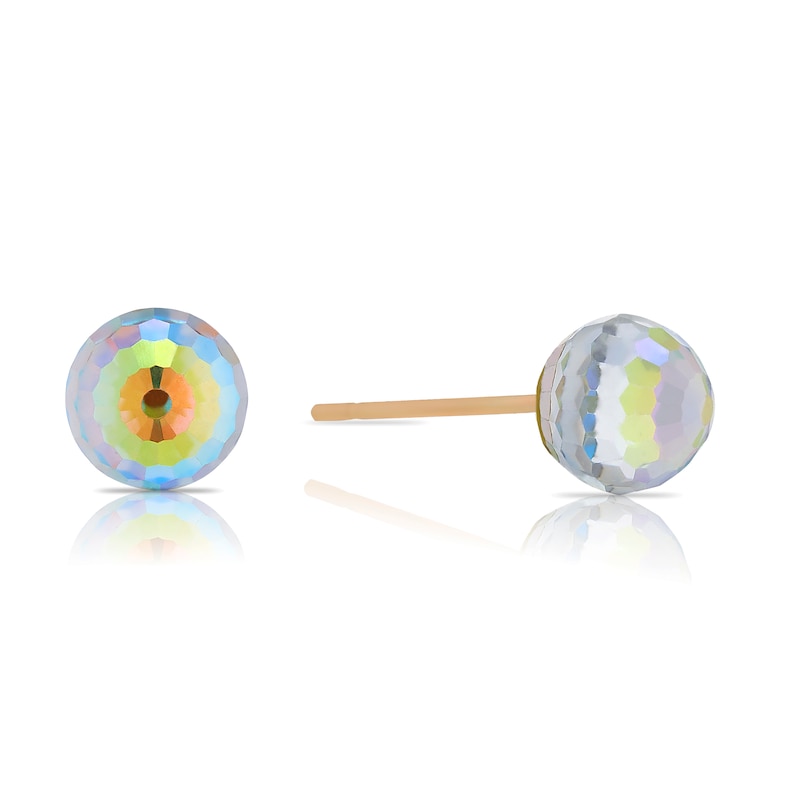 Main Image 1 of 9ct Yellow Gold Aurora Borealis Faceted 6mm Ball Stud Earrings