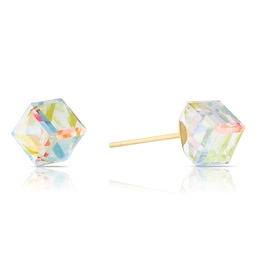 9ct Yellow Gold Aurora Borealis Faceted 6mm Cube Stud Earrings