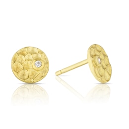 Sterling Silver & 18ct Gold Plated Vermeil Cubic Zirconia Hammered Round Stud Earrings