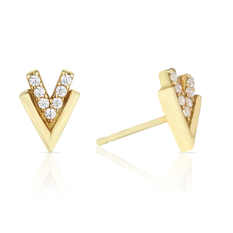 Main Image 1 of Sterling Silver & 18ct Gold Plated Vermeil Chevron Cubic Zirconia Stud Earrings